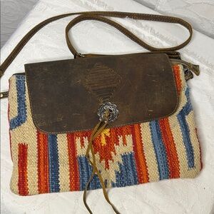 MYRA BAG Bohemian Mid Western Design Multicolor Leather & Cotton Crossbody Bag.